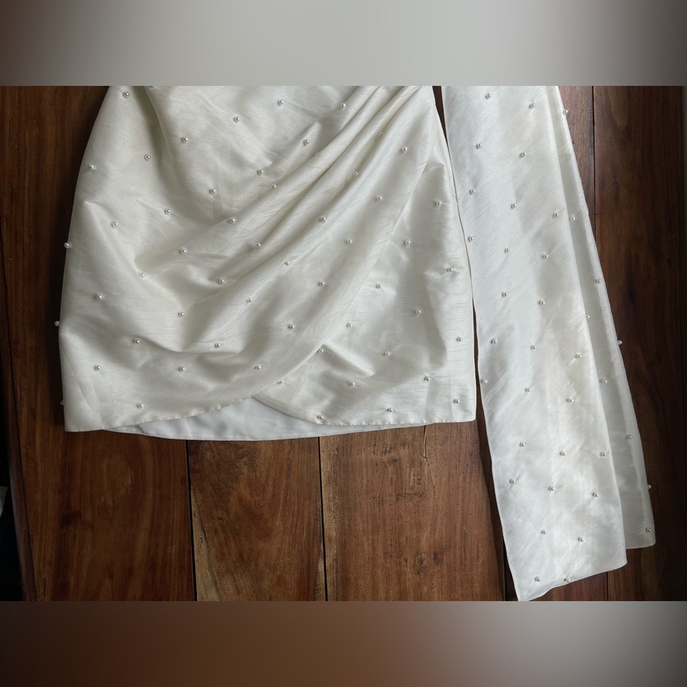Sachin + Babi Ivory One-Shoulder Pearl-Embellished Mini Dress - Picture 11 of 15